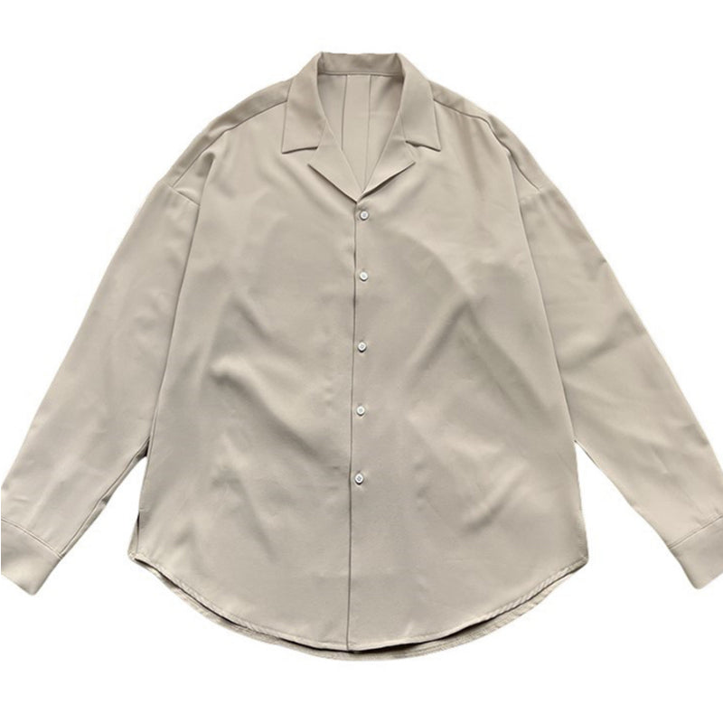 Mænds britisk cubansk krave ensfarvet langærmet afslappet skjorte