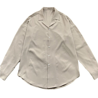 Mænds britisk cubansk krave ensfarvet langærmet afslappet skjorte