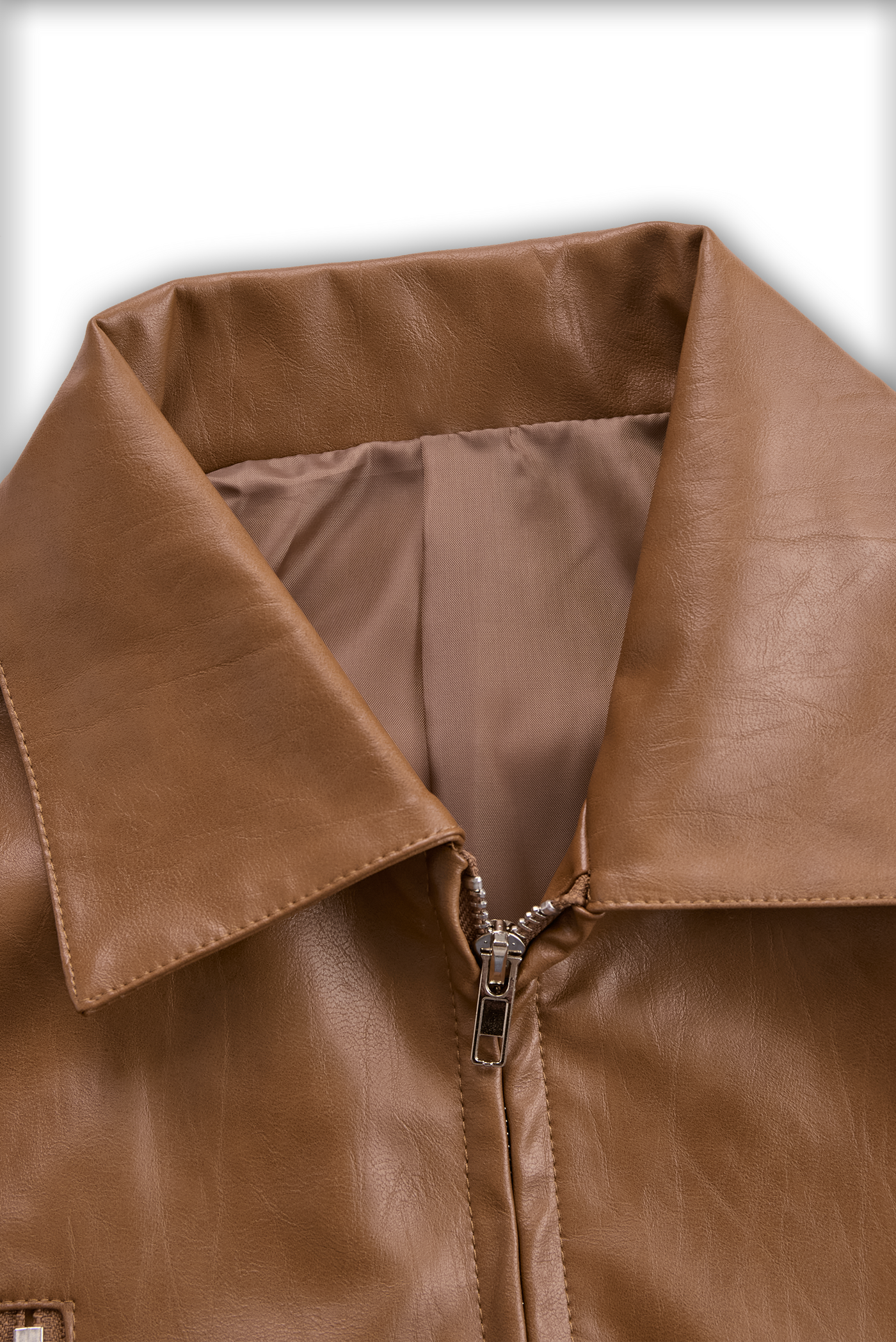 Dame vintage jakke med lynlås og imiteret læder