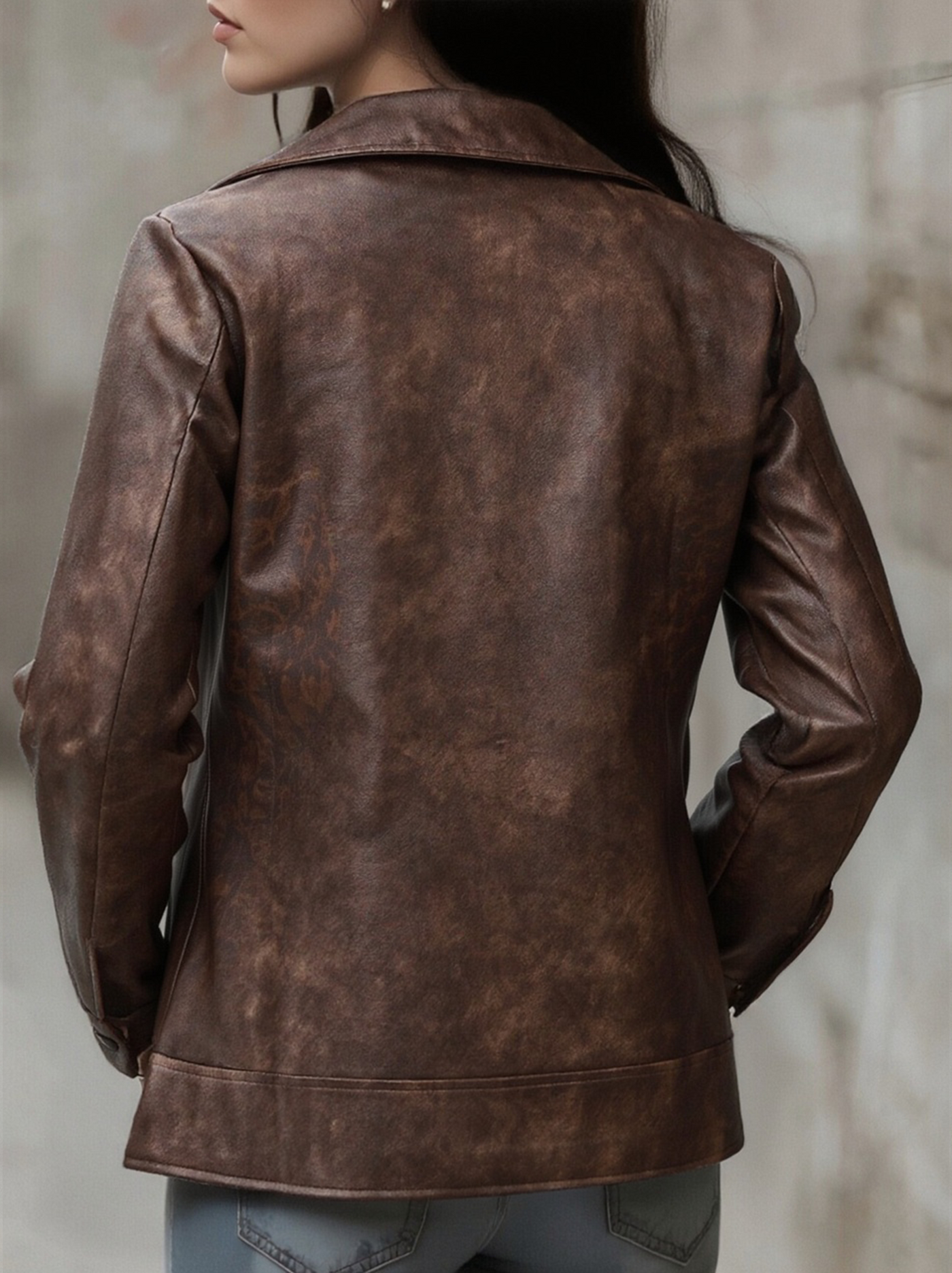 Women's Lapel Vintage Faux Leather Jacket