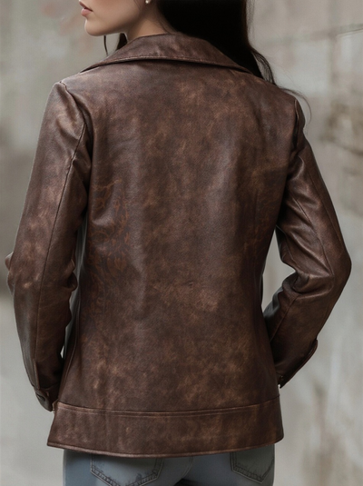 Women's Lapel Vintage Faux Leather Jacket