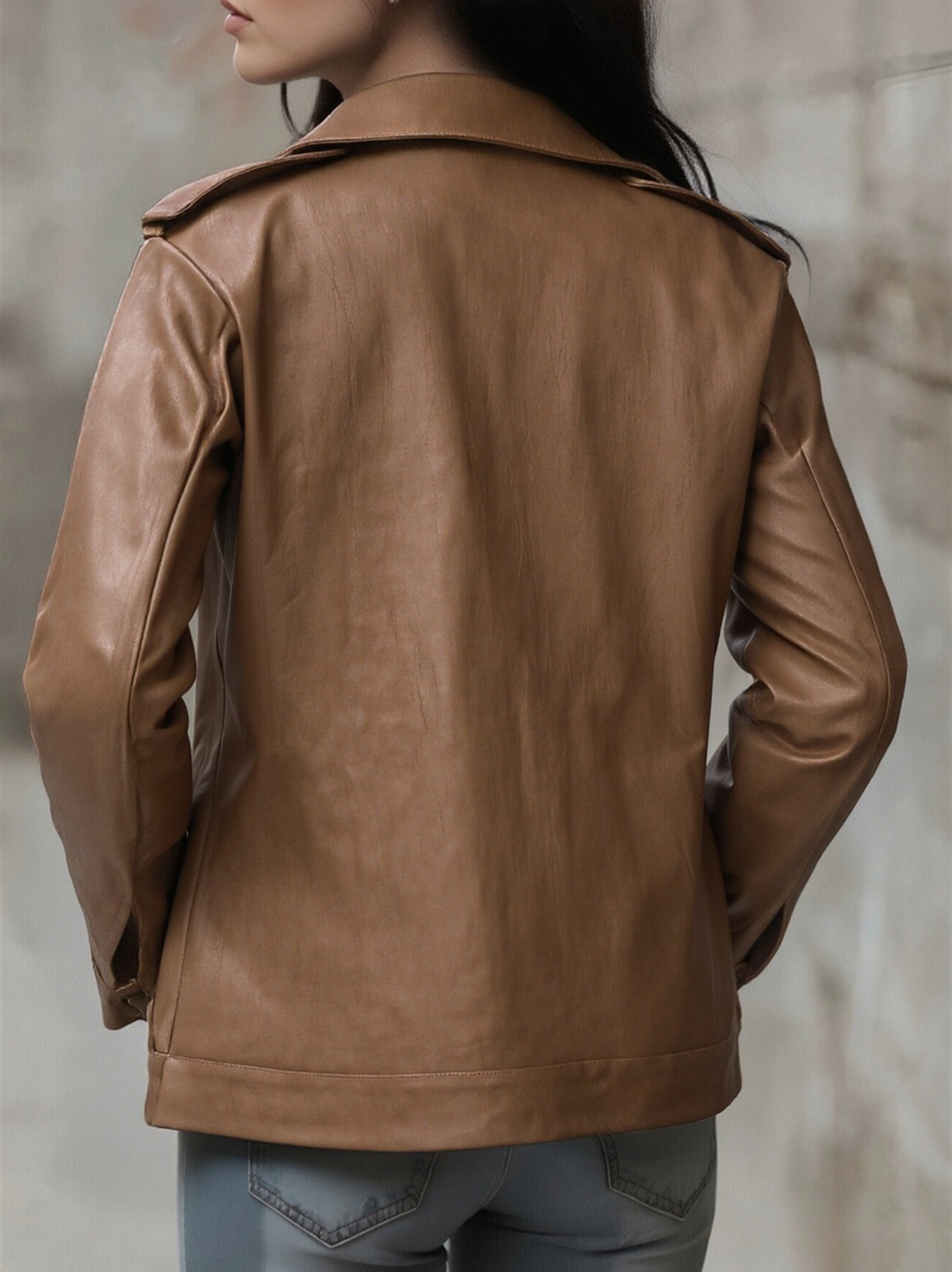 Dame vintage jakke med lynlås og imiteret læder