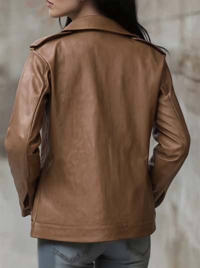 Dame vintage jakke med lynlås og imiteret læder