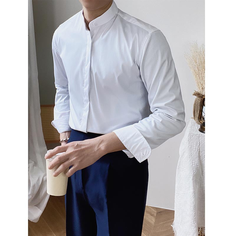 Herre Casual Retro Business Gentleman Ståkrave Skjorte