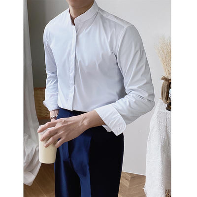 Herre Casual Retro Business Gentleman Ståkrave Skjorte