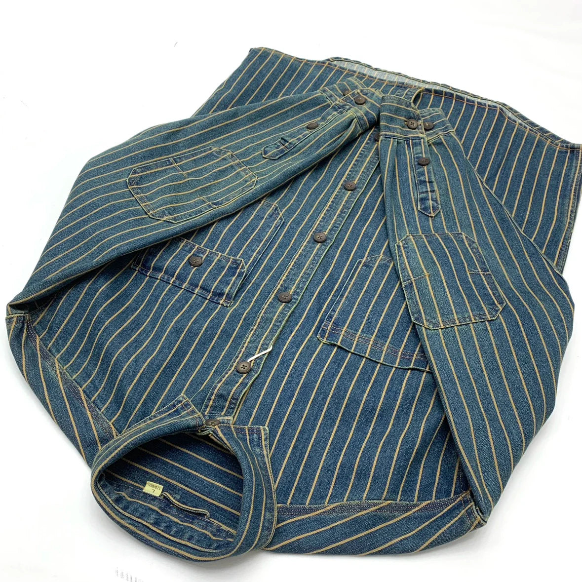 Herre Vintage Slidt Denim Skjorte, Vasket Stribet Knap-Ned, Casual Langærmet