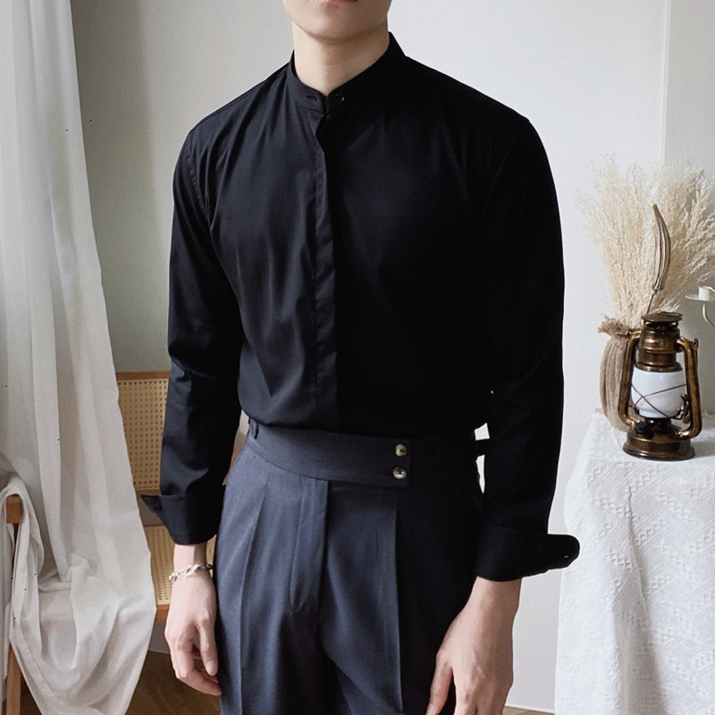 Herre Casual Retro Business Gentleman Ståkrave Skjorte