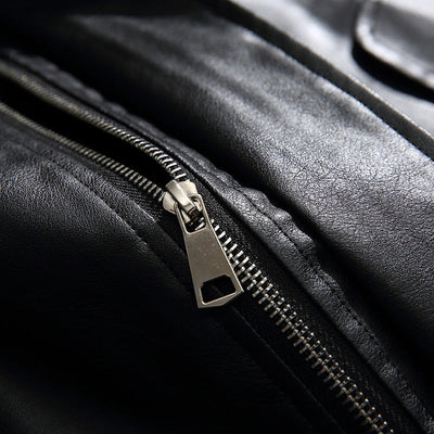 Herre Stand Krave Læderjakke, Casual Motorcykel Biker Frakke, Vindafvisende Yderbeklædning