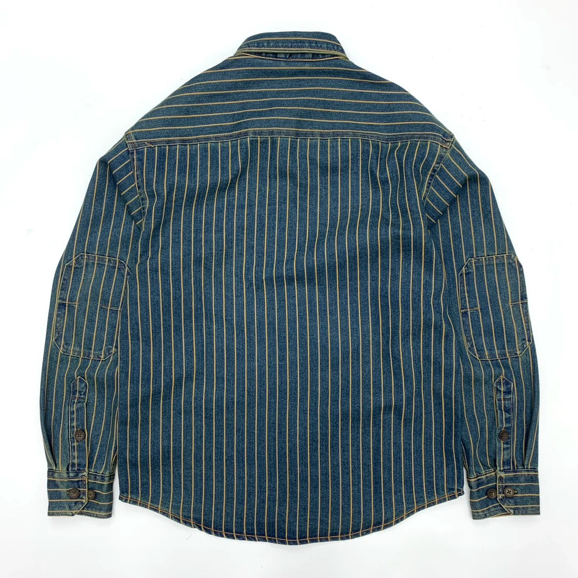 Herre Vintage Slidt Denim Skjorte, Vasket Stribet Knap-Ned, Casual Langærmet
