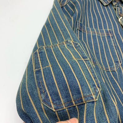 Herre Vintage Slidt Denim Skjorte, Vasket Stribet Knap-Ned, Casual Langærmet