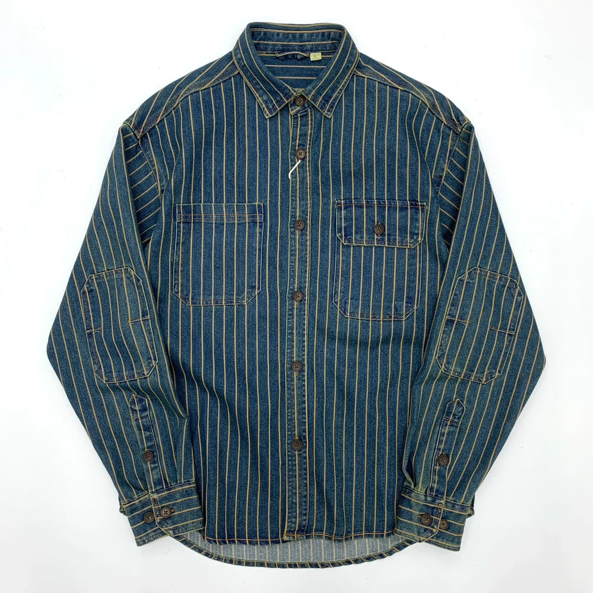 Herre Vintage Slidt Denim Skjorte, Vasket Stribet Knap-Ned, Casual Langærmet