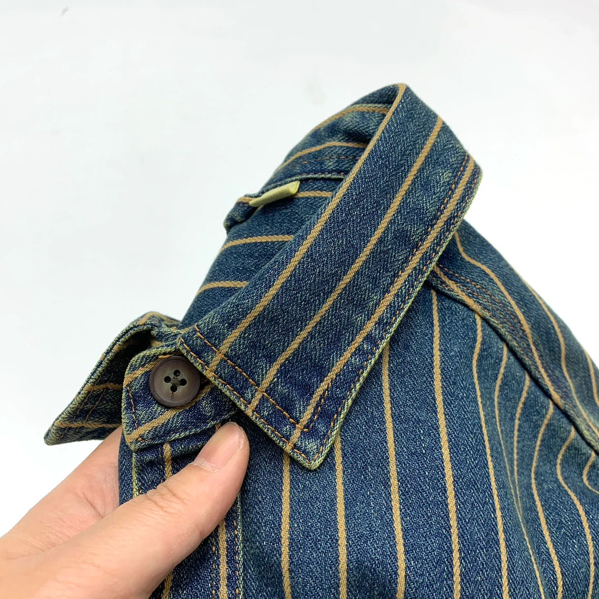 Herre Vintage Slidt Denim Skjorte, Vasket Stribet Knap-Ned, Casual Langærmet