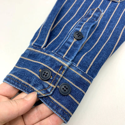Herre Vintage Slidt Denim Skjorte, Vasket Stribet Knap-Ned, Casual Langærmet