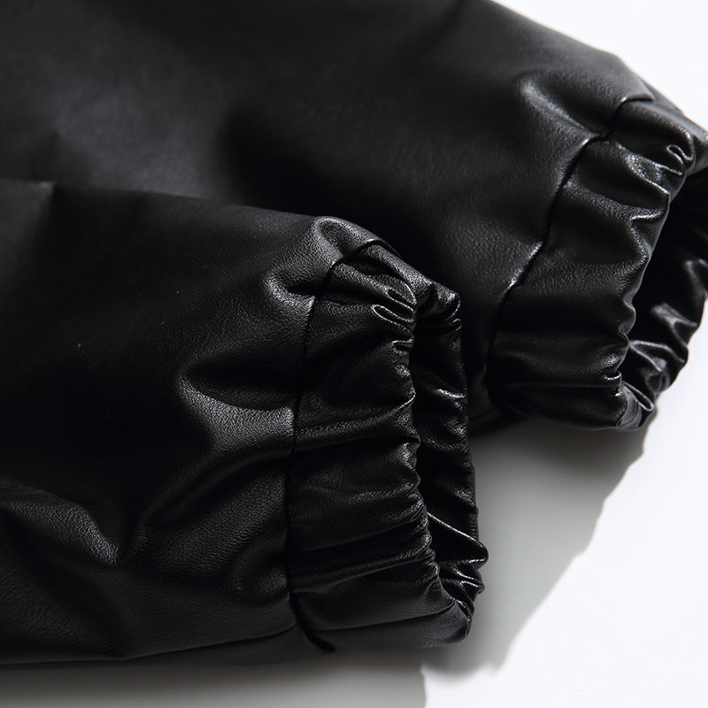 Herre Stand Krave Læderjakke, Casual Motorcykel Biker Frakke, Vindafvisende Yderbeklædning