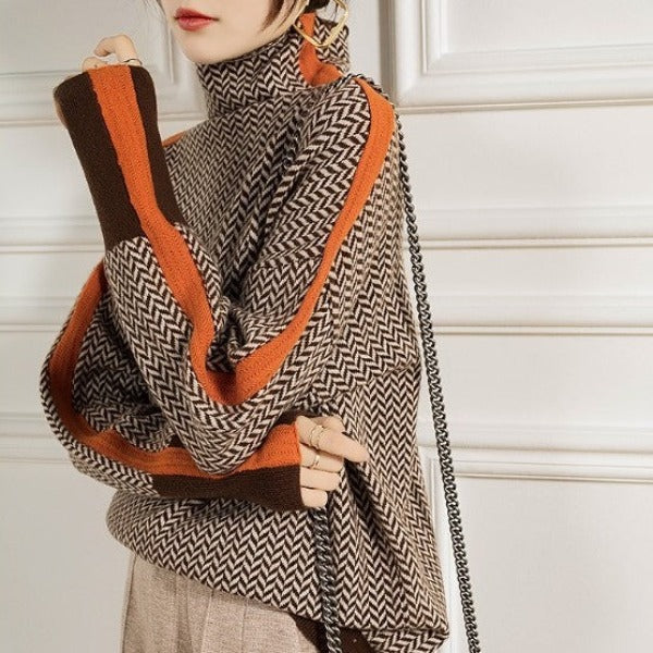 Clémence | Striktrøje med høj hals og kontraststriber