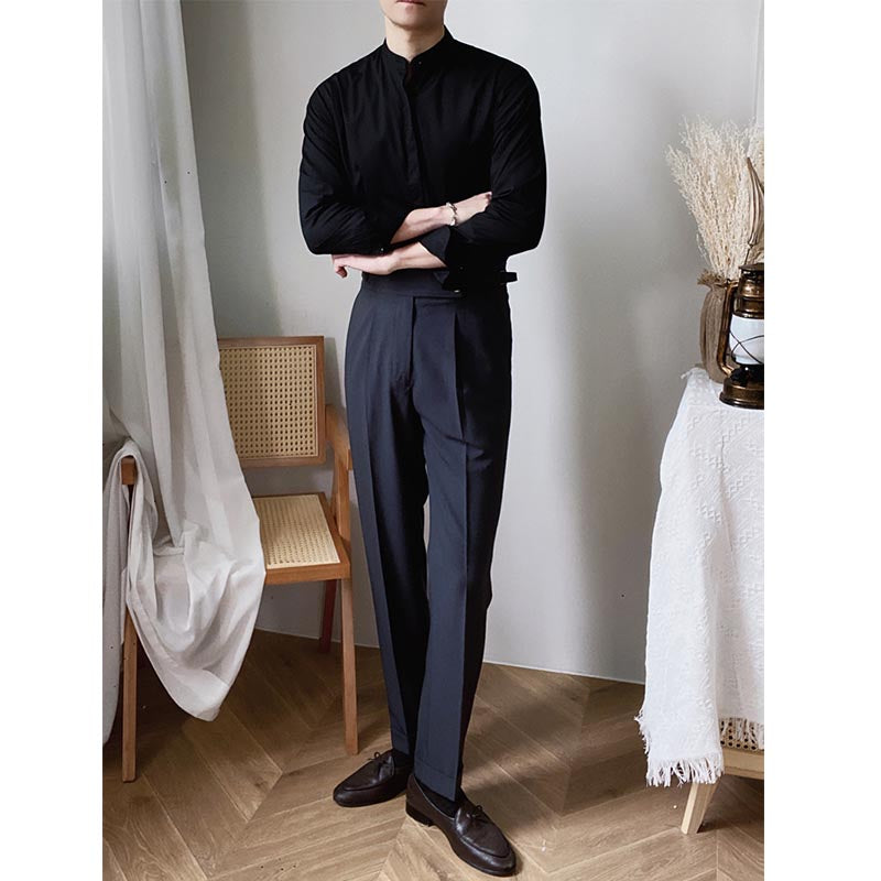 Herre Casual Retro Business Gentleman Ståkrave Skjorte