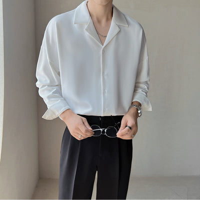 Mænds britisk cubansk krave ensfarvet langærmet afslappet skjorte